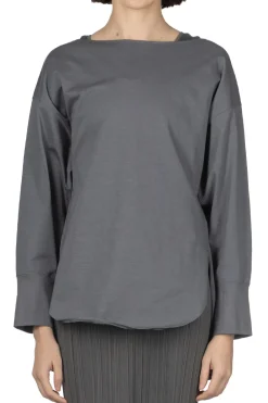 Fashion Mame Kurogouchi Oversized Cotton Boat Neck Top - Grey