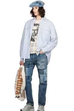 Clearance Kapital OX Stripe Drizzler Work Shirt - Blue