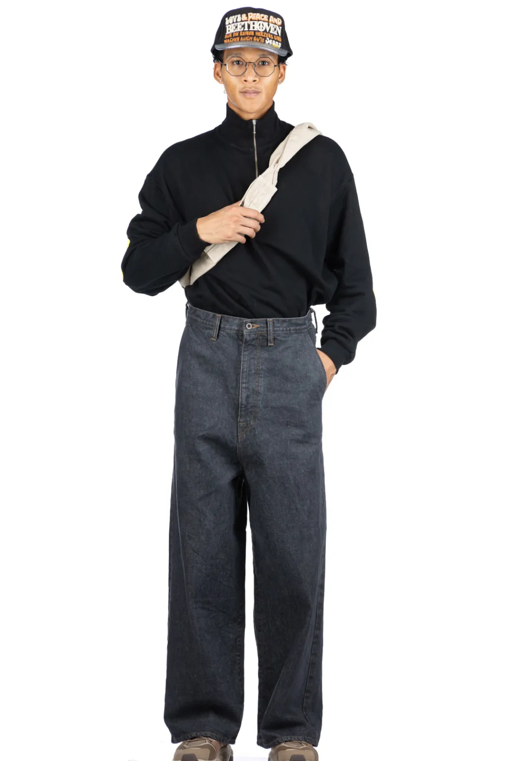 Outlet Kapital 14oz BLKxECR Denim PORT Baggy Pants
