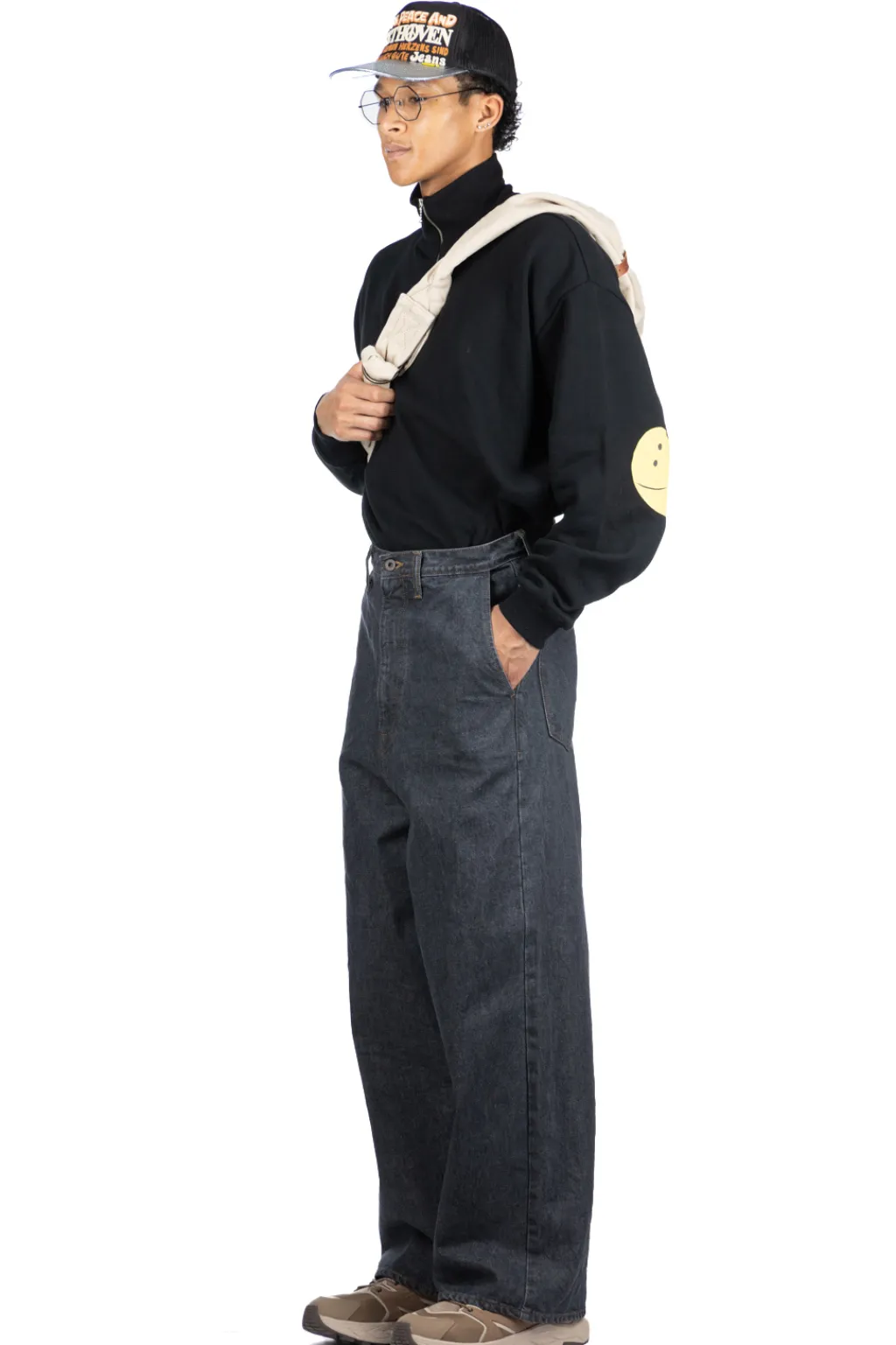 Outlet Kapital 14oz BLKxECR Denim PORT Baggy Pants