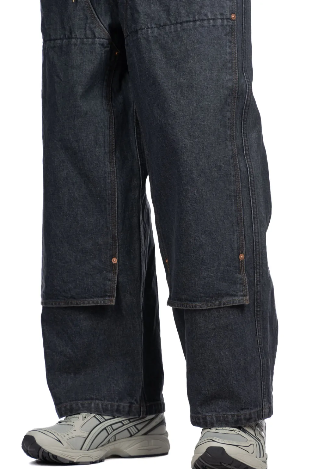 Fashion Kapital 14oz BLKxECR Denim W-Knee EASY Baggy Pants - BNA