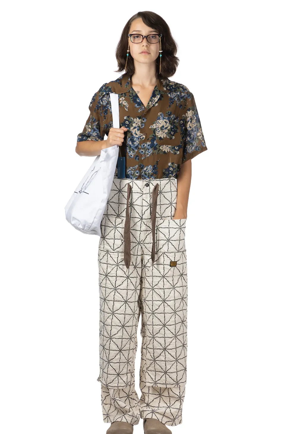 Hot Kapital 8oz Color Denim FOLD DOJO W-Knee EASY Baggy Pants - Natural