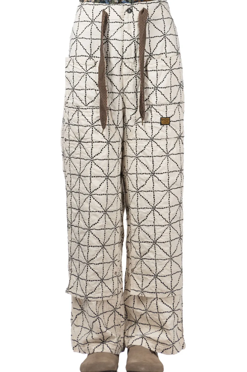 Hot Kapital 8oz Color Denim FOLD DOJO W-Knee EASY Baggy Pants - Natural