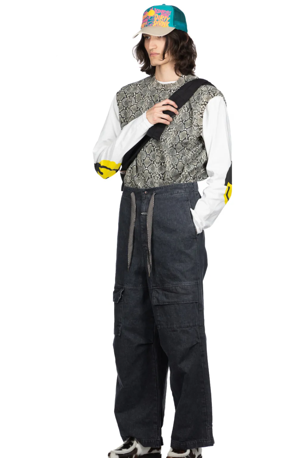 Outlet Kapital 14oz Denim SHOVEL Baggy Pants - Black x Natural