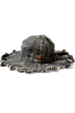 Hot Kapital 12oz Magpie Denim RADIO Tulip Hat - Black x Beige