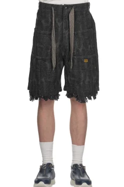 Clearance Kapital 12oz Magpie Denim W-Knee Easy Short Pants - Black x Black