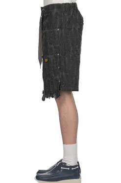 Clearance Kapital 12oz Magpie Denim W-Knee Easy Short Pants - Black x Black