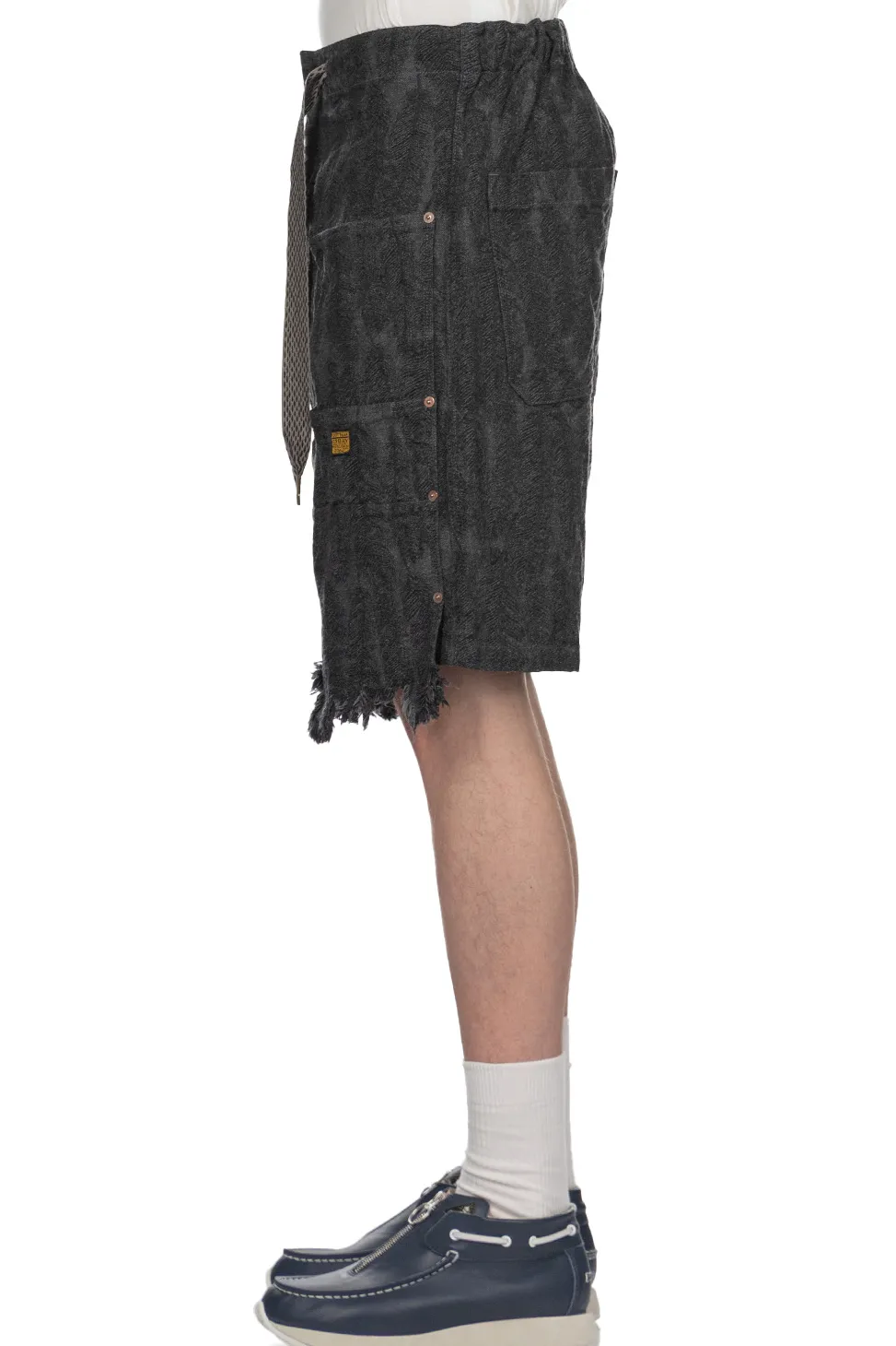 Clearance Kapital 12oz Magpie Denim W-Knee Easy Short Pants - Black x Black