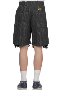 Clearance Kapital 12oz Magpie Denim W-Knee Easy Short Pants - Black x Black