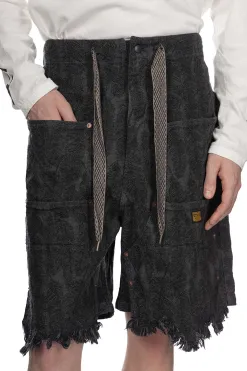 Clearance Kapital 12oz Magpie Denim W-Knee Easy Short Pants - Black x Black