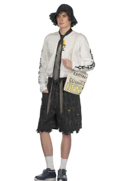 Clearance Kapital 12oz Magpie Denim W-Knee Easy Short Pants - Black x Black