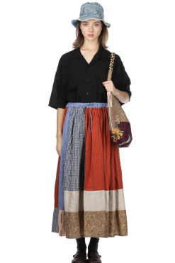 Clearance Kapital Patchwork Gathered Skirt - Trico