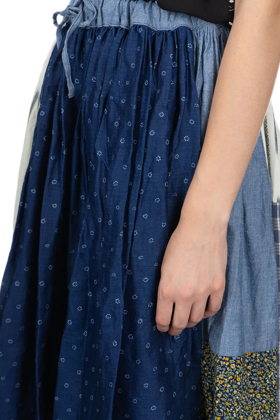 New Kapital Patchwork Gathered Skirt - Indigo