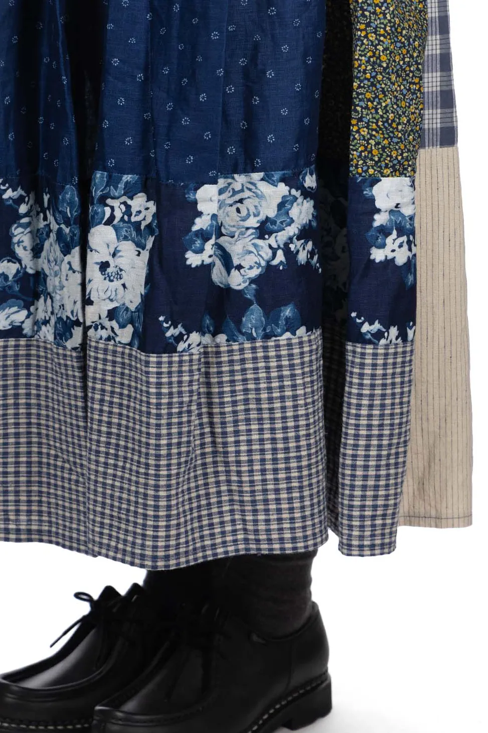 New Kapital Patchwork Gathered Skirt - Indigo