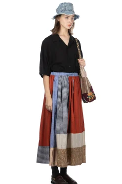 Clearance Kapital Patchwork Gathered Skirt - Trico