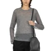 Best YLEVE Polyester Ramie Sheer Knit Pullover - Top Grey