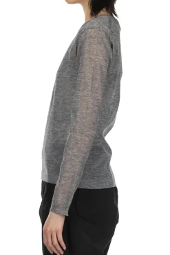Best YLEVE Polyester Ramie Sheer Knit Pullover - Top Grey