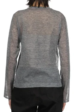 Best YLEVE Polyester Ramie Sheer Knit Pullover - Top Grey