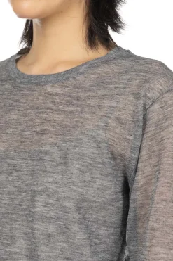 Best YLEVE Polyester Ramie Sheer Knit Pullover - Top Grey