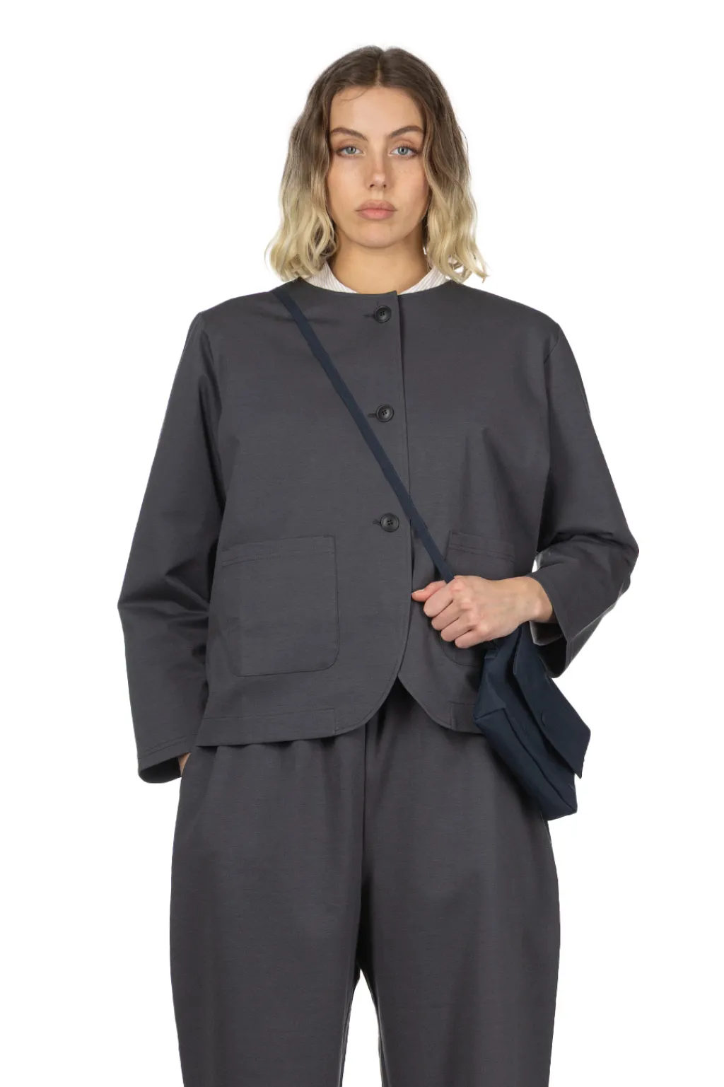 Clearance Nachukara Ponte No Collar Jacket - Charcoal