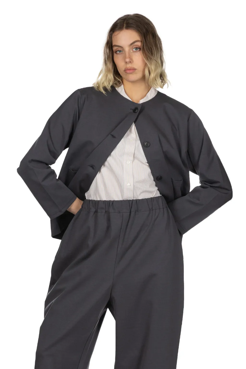 Clearance Nachukara Ponte No Collar Jacket - Charcoal