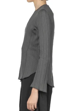 Hot Mame Kurogouchi Random Ribbed Organic Cotton Long Sleeve Top - Grey