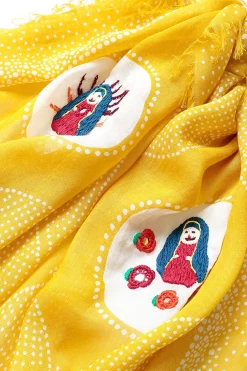 Best Kapital Rayon Dot Fringe Stole (MARIA Embroidery)