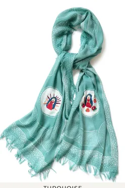 Clearance Kapital Rayon Dot Fringe Stole (MARIA Embroidery)