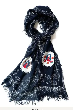 Clearance Kapital Rayon Dot Fringe Stole (MARIA Embroidery)