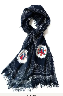 Best Kapital Rayon Dot Fringe Stole (MARIA Embroidery)
