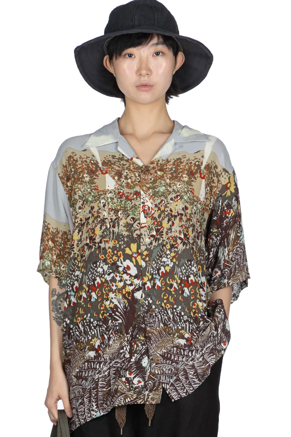 Hot Kapital Rayon NABAJO LAND Aloha Shirt - Light Grey