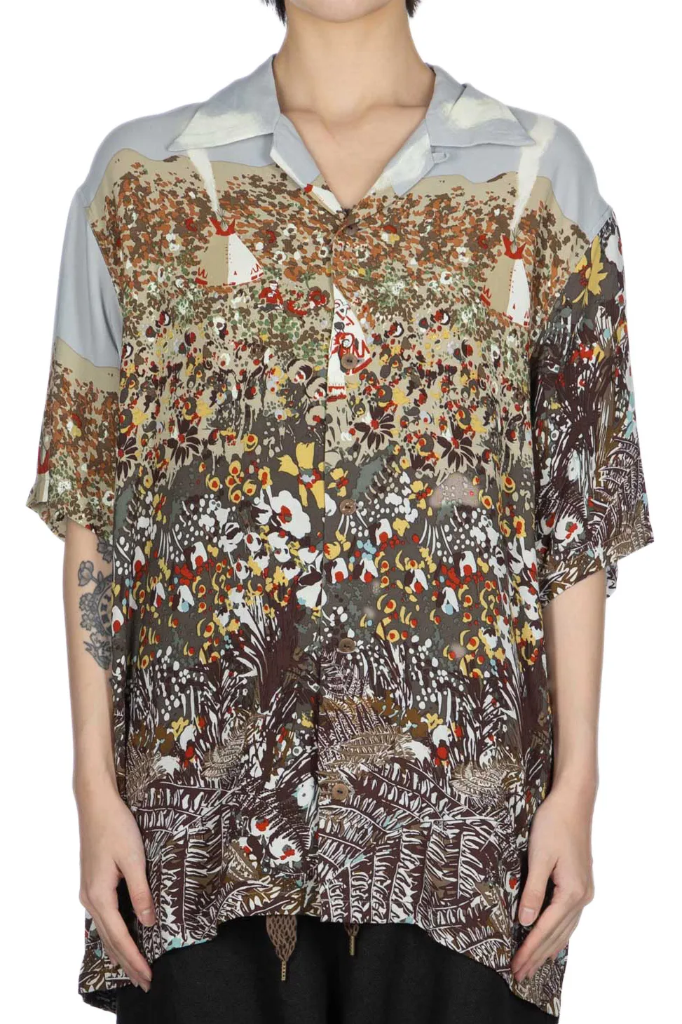 Hot Kapital Rayon NABAJO LAND Aloha Shirt - Light Grey
