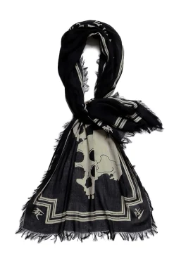 Fashion Kapital Rayon WABI SABI RAINSKULL Stole - Black