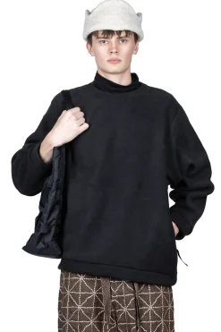 Outlet Kapital Reverse Fleece BIG Crew Sweater - Black