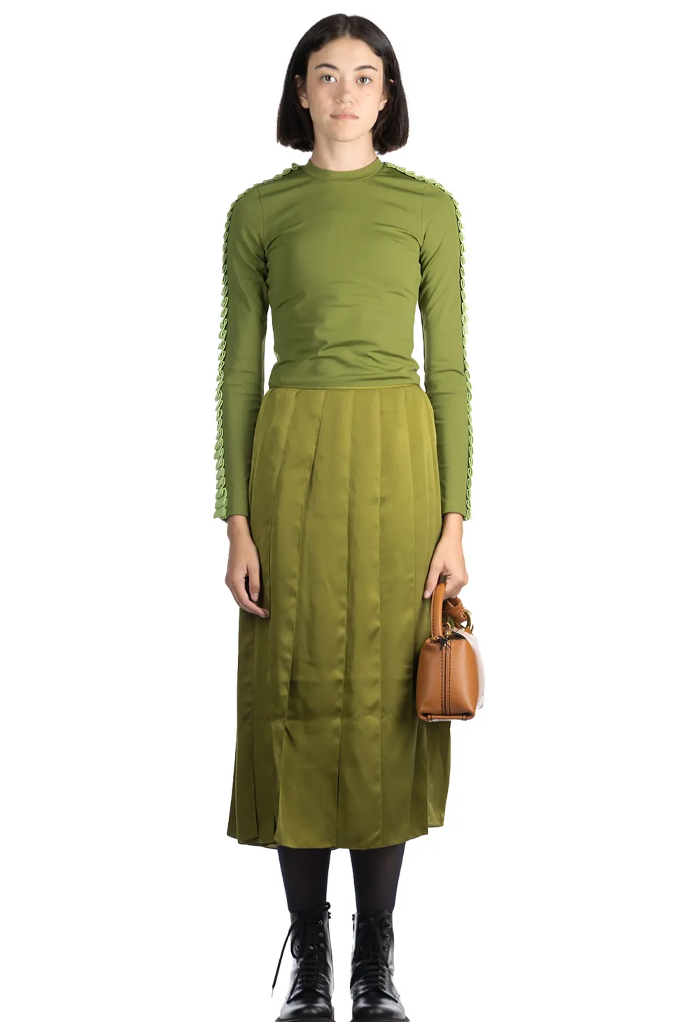 Outlet JW Anderson Ribbon Panel Midi Skirt - Bright Olive