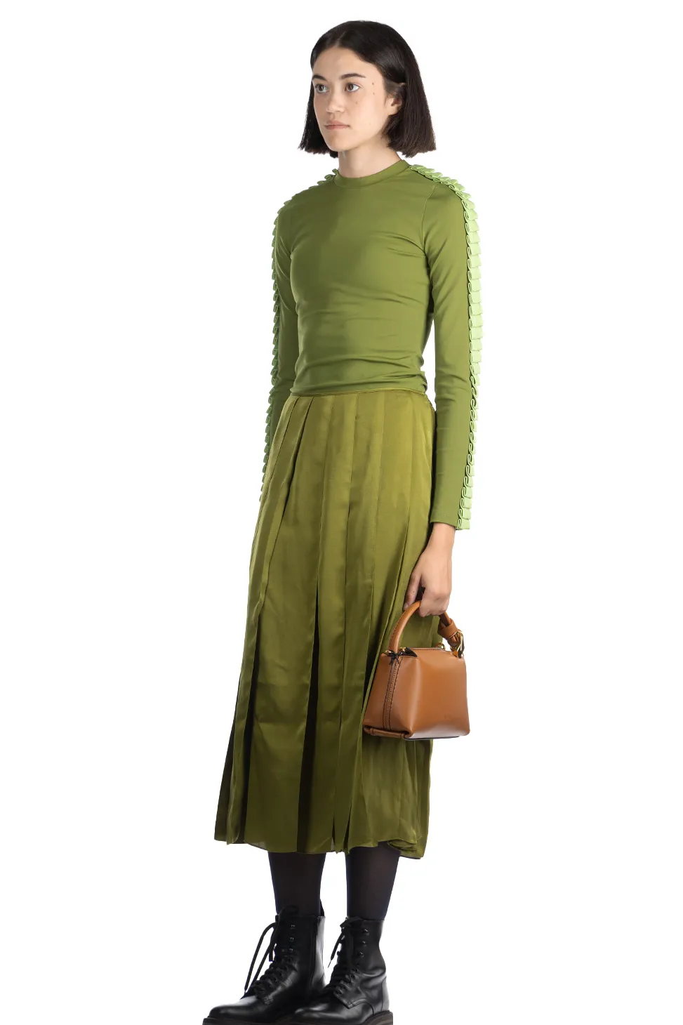 Outlet JW Anderson Ribbon Panel Midi Skirt - Bright Olive