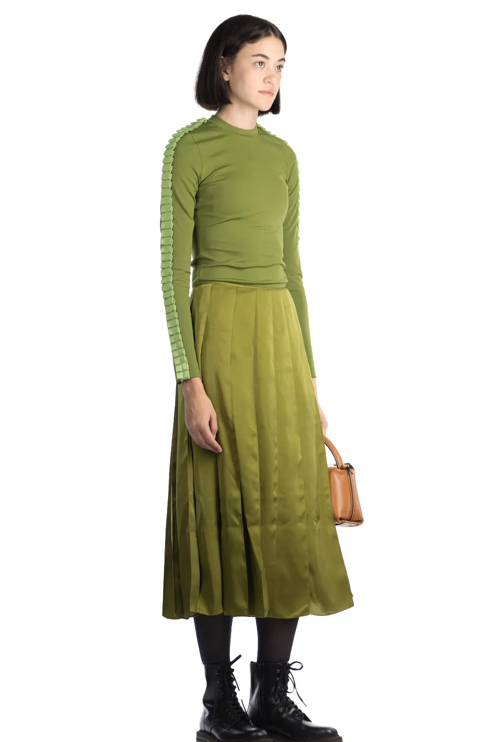 Outlet JW Anderson Ribbon Panel Midi Skirt - Bright Olive