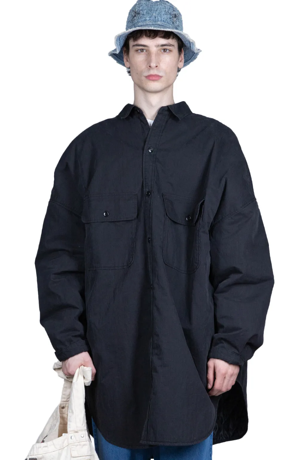 Discount Kapital Rip Stop Sloppy Shirt Coat - Black