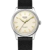 Hot KUOE Watch ROYAL SMITH 90-006 - Silver Case Ivory Dial - Black Leather Band