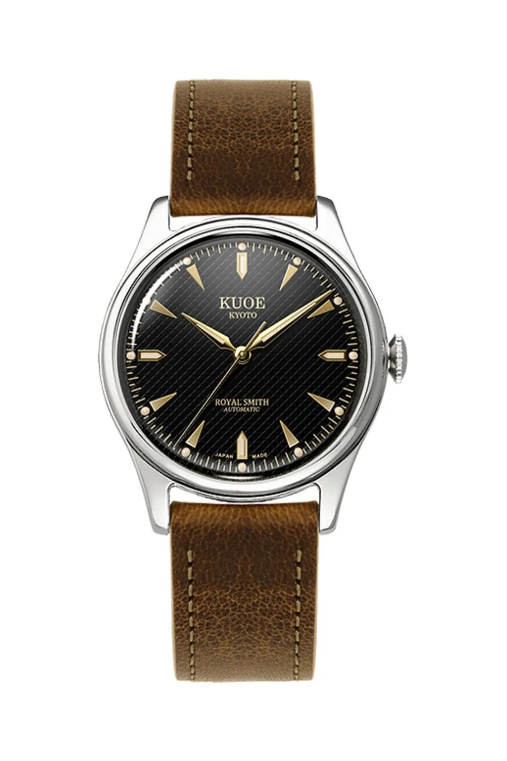Sale KUOE Watch ROYAL SMITH 90-006 - Silver Case Black Dial Vintage Green Strap
