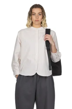 Hot Nachukara Seersucker Band Collar Blouse - Beige