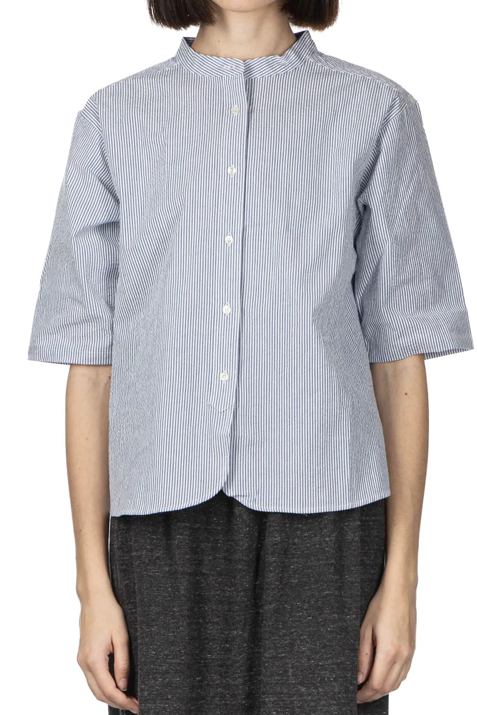 Online Nachukara Seersucker Band Collar Blouse - Blue