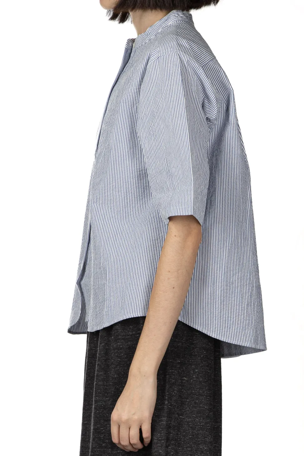 Online Nachukara Seersucker Band Collar Blouse - Blue