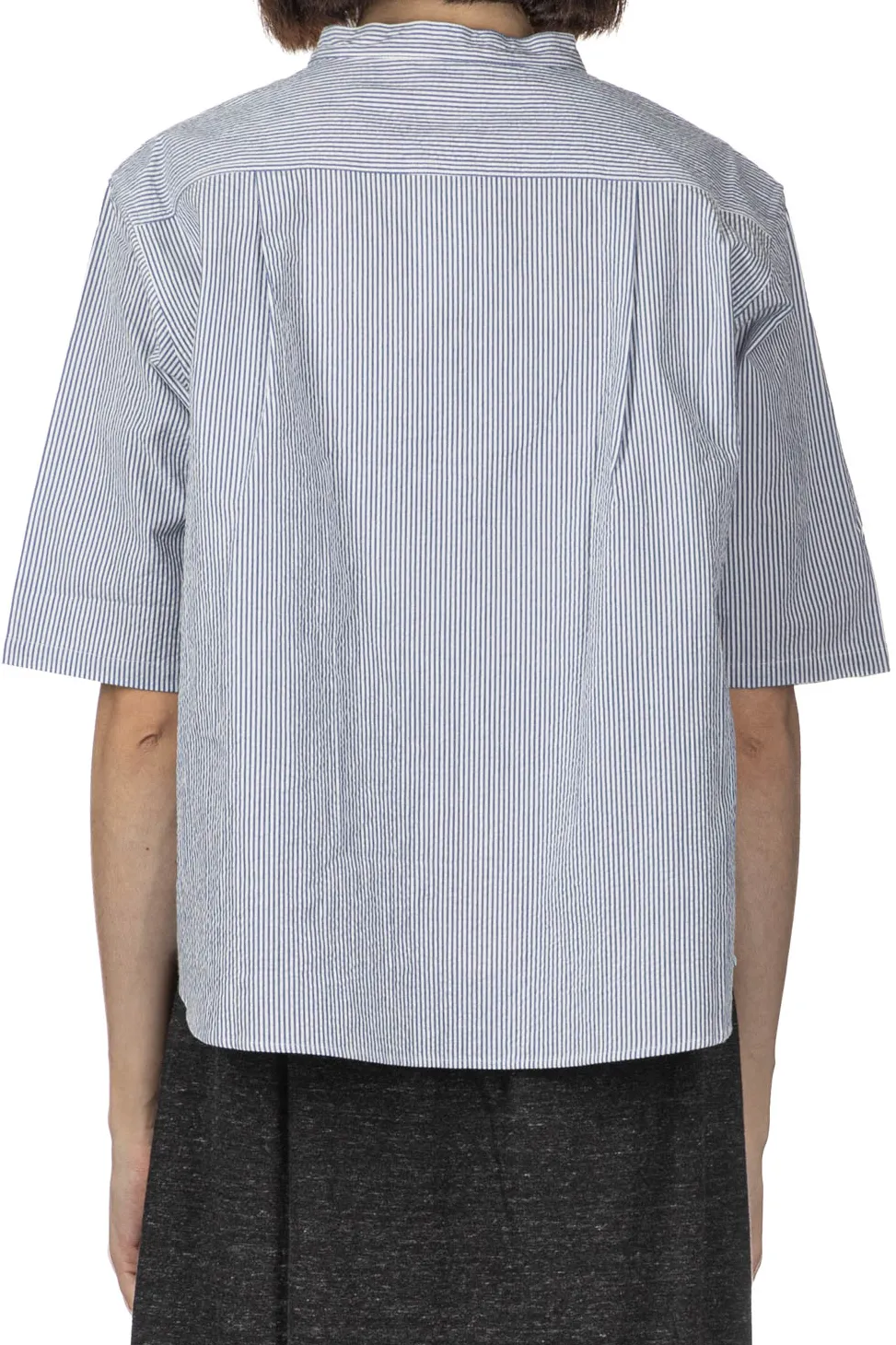 Online Nachukara Seersucker Band Collar Blouse - Blue