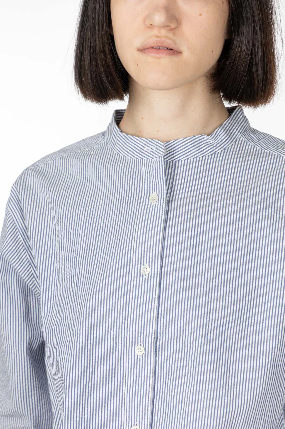 Online Nachukara Seersucker Band Collar Blouse - Blue