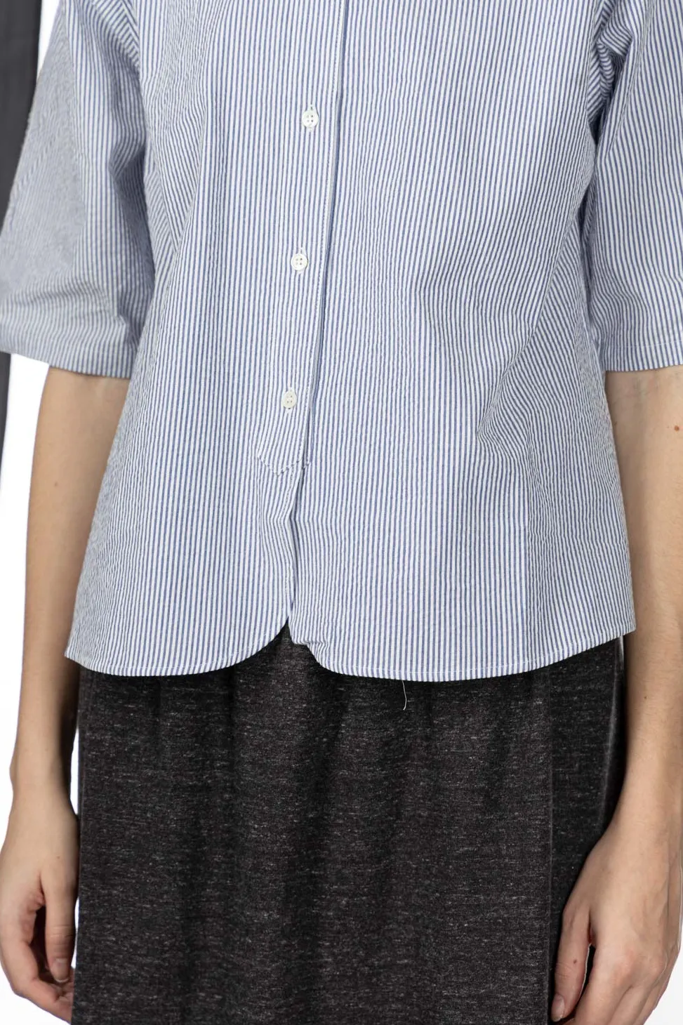 Online Nachukara Seersucker Band Collar Blouse - Blue