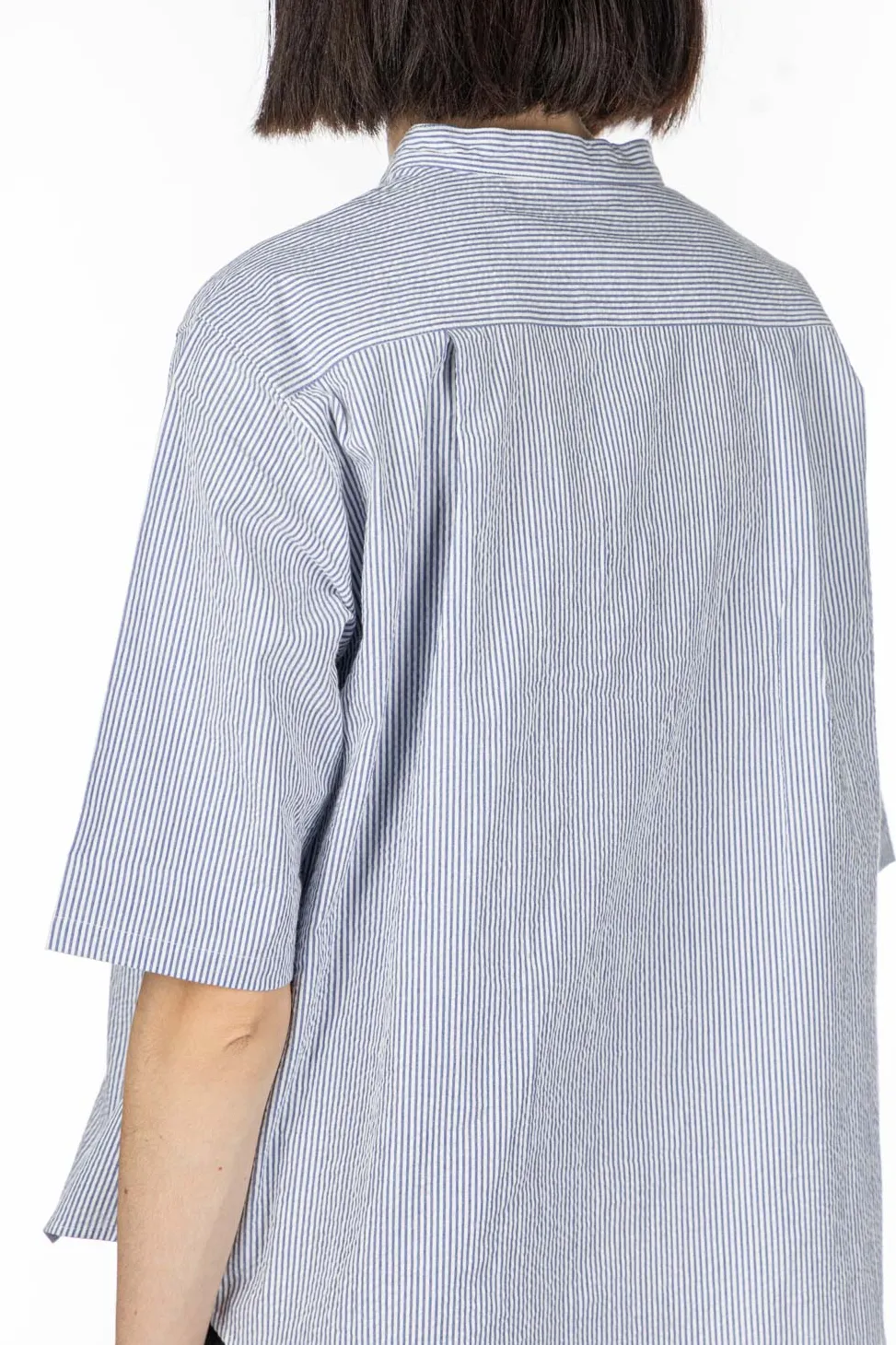 Online Nachukara Seersucker Band Collar Blouse - Blue