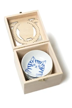 New Mino Pottery SHICHITA 9cm Dish set in Wooden Box