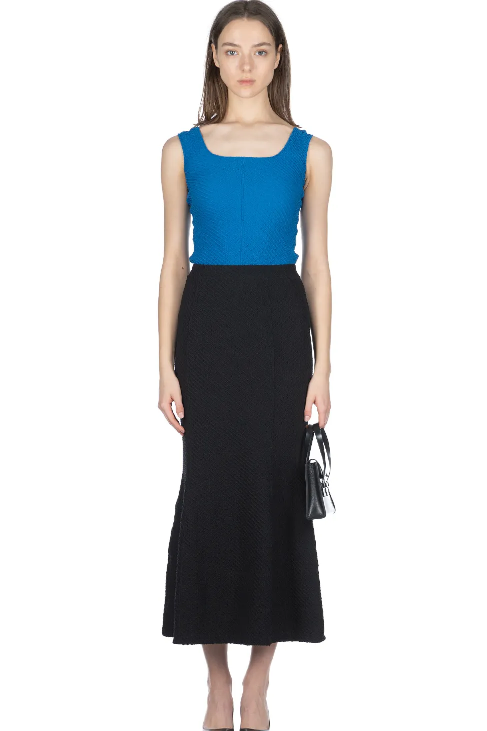 Fashion Mame Kurogouchi Shirring Jersey Jacquard Flare Skirt - Black