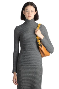 Fashion Mame Kurogouchi Shirring Jersey Jacquard High Neck Top - Grey